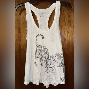 American Eagle Outfitters White Racerback Tank w Tiger & Leopard Print ~ Medium